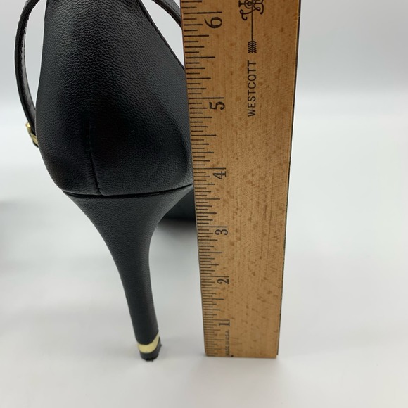 Kelly & Katie Pointed Toe Black Strappy Black Pumps With Gold Trim Heel Sz 10M - Picture 11 of 12